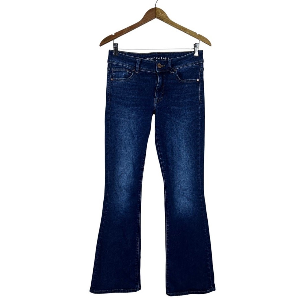 American Eagle Kick Boot Dark Wash Super Stretch Denim Jeans Blue Boho Size 8